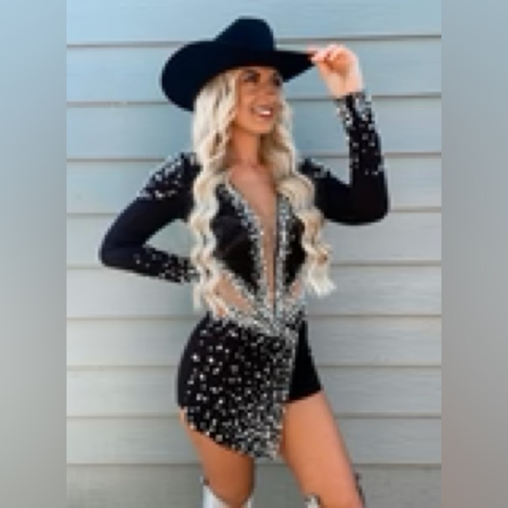 Texas Bliss Black Rhinestone Romper - Picture 3 of 3